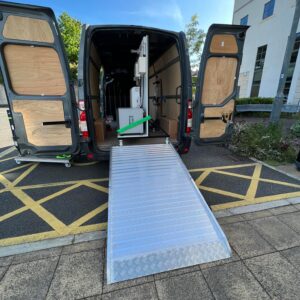 van fully loaded using a heavy duty folding van ramp