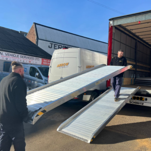 Loading onto a lorry using the heavy duty truck ramp