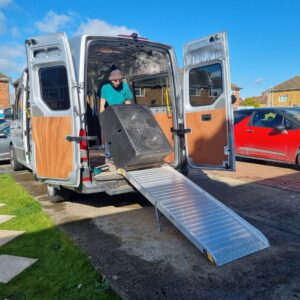 two section removal ramp attached to van