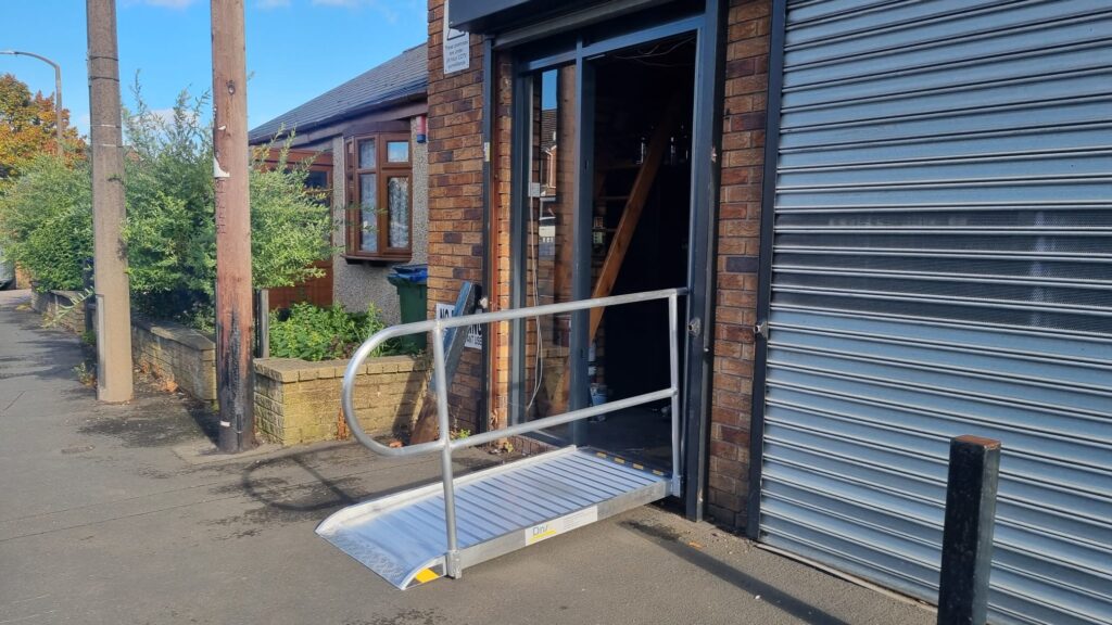 A versatile modular wheelchair ramp installed to improve building accessibility.
